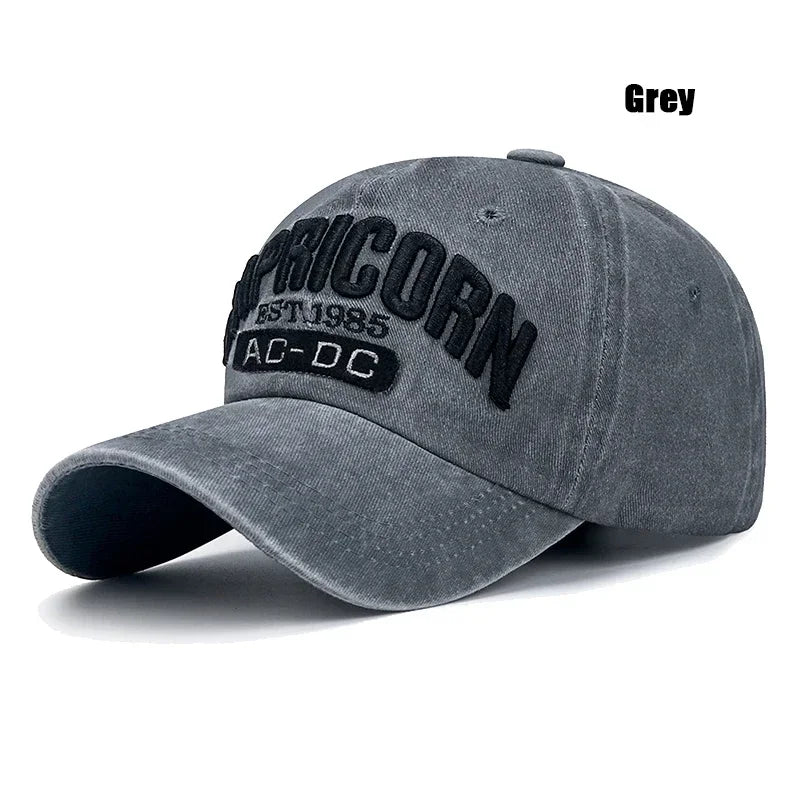 New Unisex Washed Distressed 'CAPRICORN' Alphabet 3D Embroidery Soft Top Baseball Cap Fashion Men Women Outdoor Casual Sport Cap