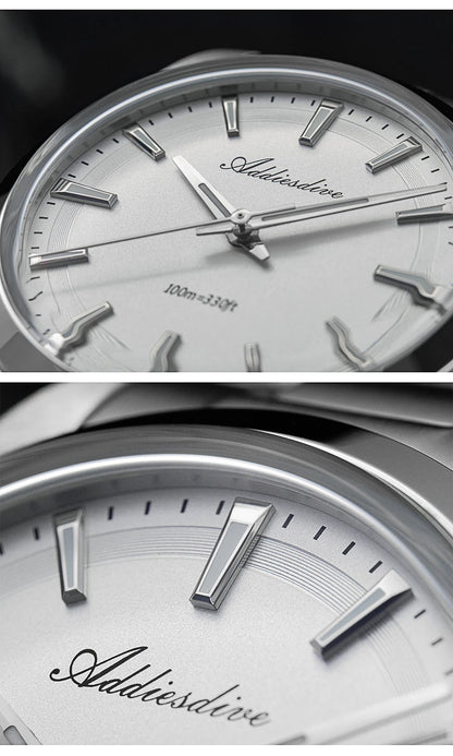 Relógio de homem ADDIESDIVE em aço, estilo de luxo, equipado com vidro abaulado, movimento de quartzo e revestimento luminescente azul BGW9; resistente à água até 100 ATM, indicação analógica – Modelo AD2066