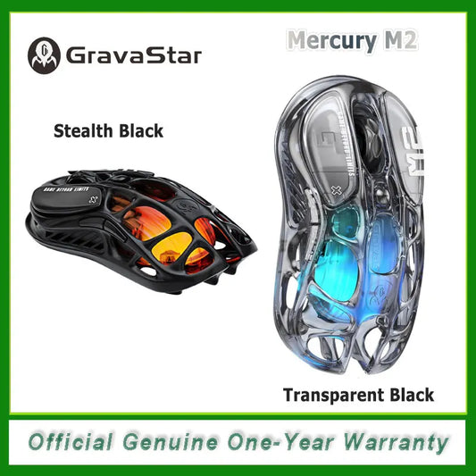 GravaStar Mercury M2 trådløs gamingmus med 26,000 DPI, PAW3395DM-sensor - 79g letvægtsdesign med hulstruktur - 5 programmerbare