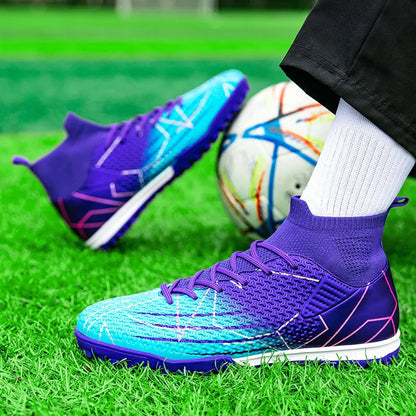 Nouvelles chaussures de Football professionnelles haut en cuir d'herbe artificielle jeunes étudiants chaussures de Football d'entraînement pour hommes et femmes sport