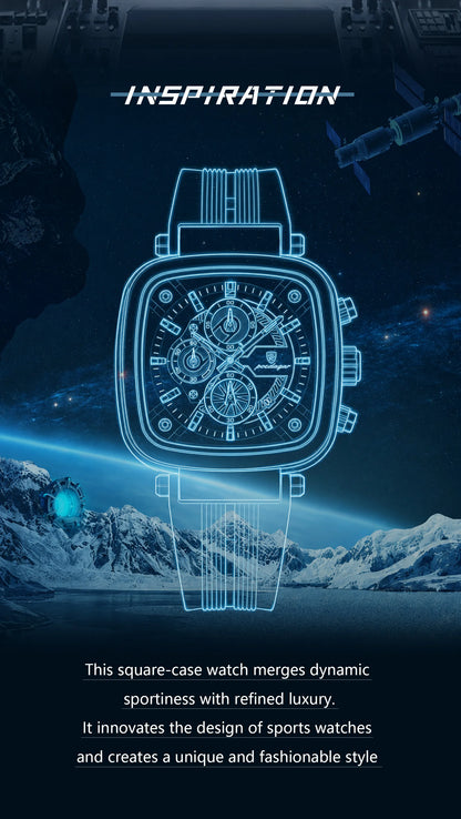 POEDAGAR Square Sport Man Wristwatch Date Waterproof Luminous Chronograph Watch For Men Silicone Strap Men's Quartz Watches Male