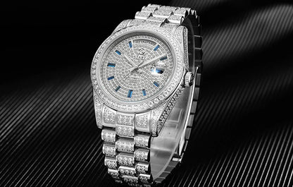 【START】Men's Watch Swiss Automatic Mechanical Movement Diamond Watch Waterproof Date Week Function Golden Watch