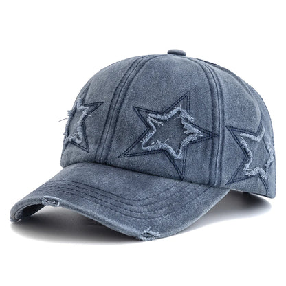 New Women's Five Pointed Star Design Washed Cotton Baseball Cap Fashion Street Dad Hat