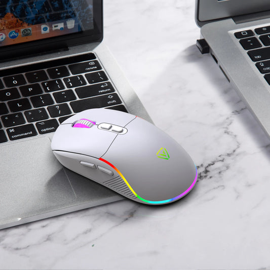 Tri-mode mus 2.4G trådløs/Bluetooth/kablet 6-trins DPI-justering 500mAh batteri RGB-belysning e-sport gaming-makro kontormus