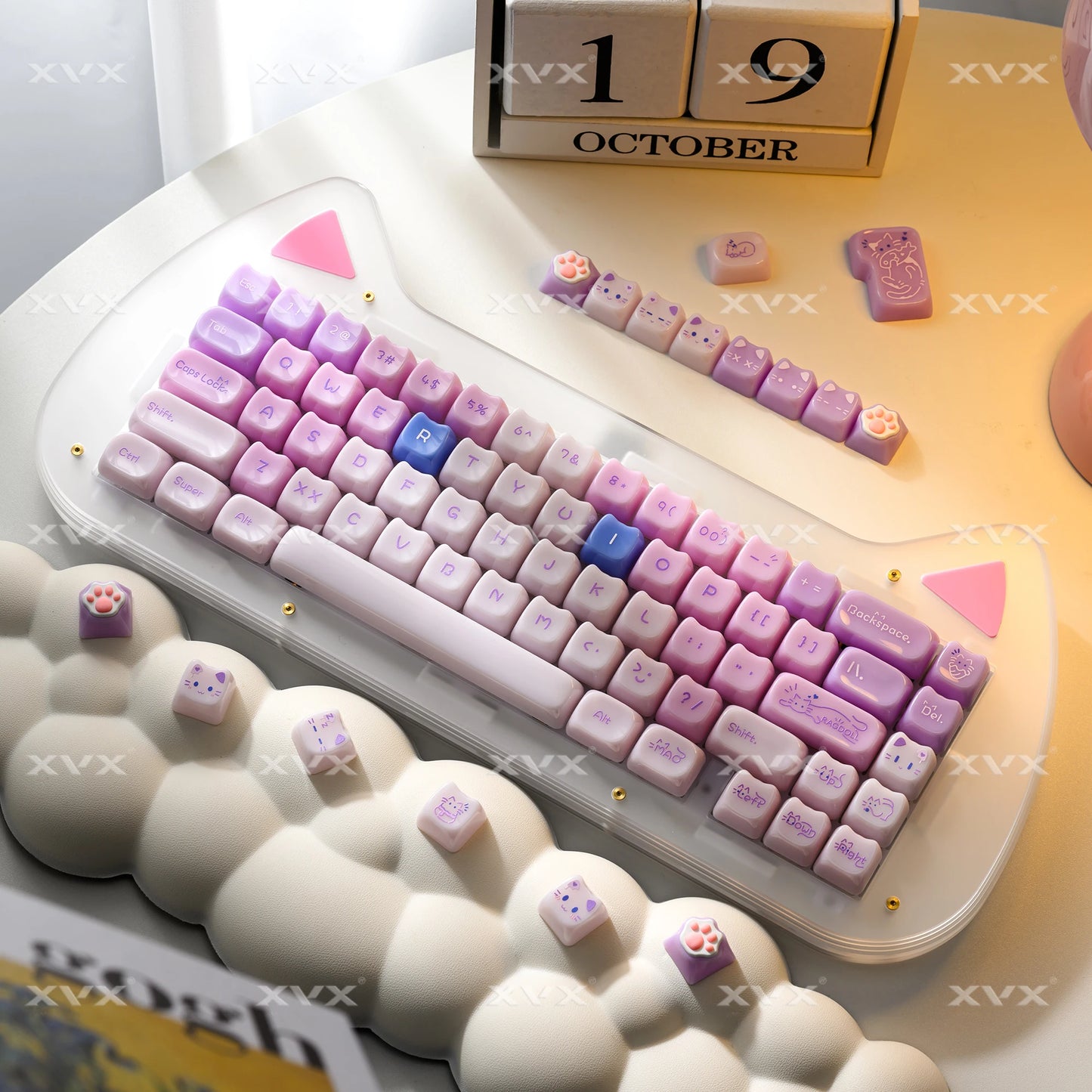 Keycaps XVX 148 Teclas Tema Gato Perfil MAO Keycap Coreana Brilhante e Fofa para Teclado 61 64 68 78 87 96 98 104 108