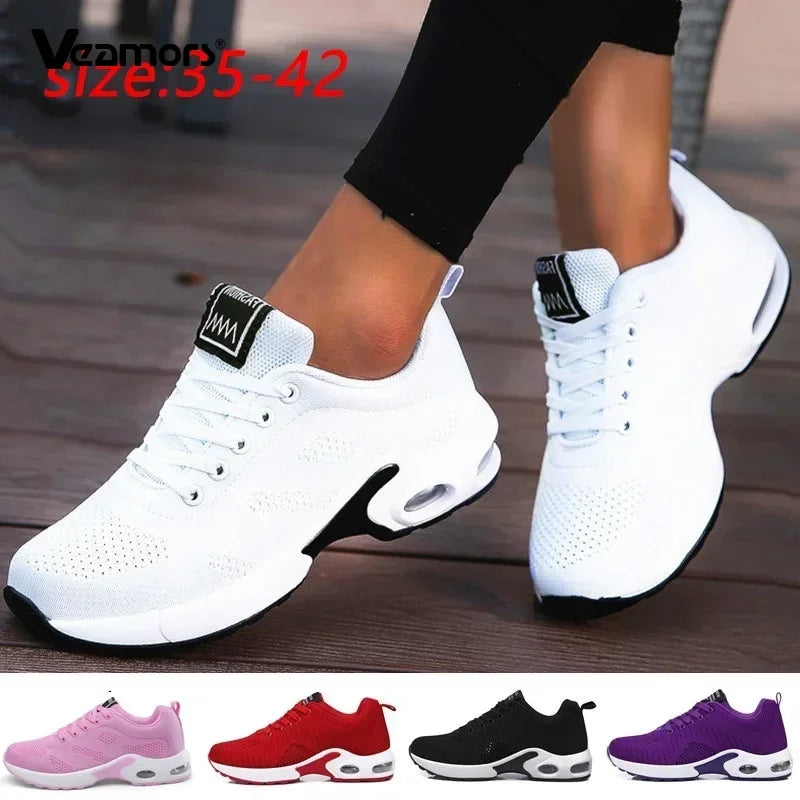 Sneakers da donna alla moda, leggere, scarpe da corsa, scarpe sportive per attività all’aperto, scarpe da corsa comode in rete traspirante, con cuscinetto d’aria e allacciatura con lacci