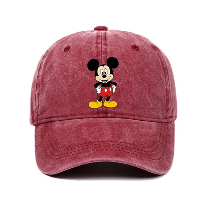 Retro Washed Mickey Mouse Print Baseball Cap Men Women Vintage Kpop Snapback Cap Adjustable Breathable Trucker Hat Sunscreen Hat