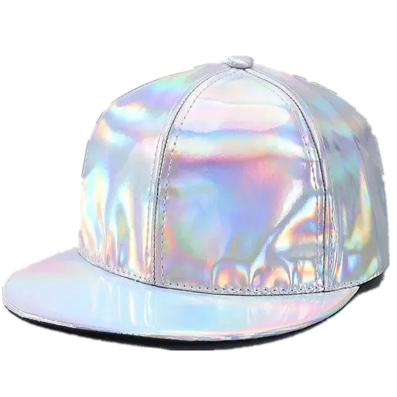 New Unisex PU Leather Laser Style Baseball Cap Street Hip Hop Hat Men Women Dazzling Colors Y2K Cap