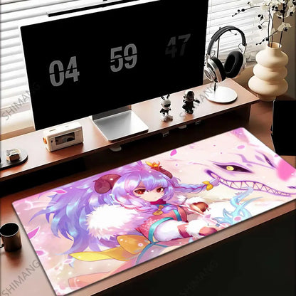 Tapis de souris League of Legends Kindred - Grand tapis de souris gaming - Tapis de bureau pour ordinateur avec motif anime de fille - Accessoires pour ordinateur portable - Tapis de clavier XXL pour gamers