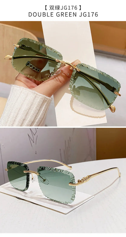 Fashion Broken Diamond Cutting Sunglasses Luxury Rimless Square Sun Glasses Designer Frameless Shades for Outdoor Driving Travel