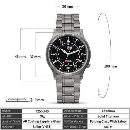 BERNY Titanium Watch For Men AR Coating Sapphire Fashion Wristwatch Luminous VH31 Ultra-thin Quartz Watch Waterproof 5ATM Watch