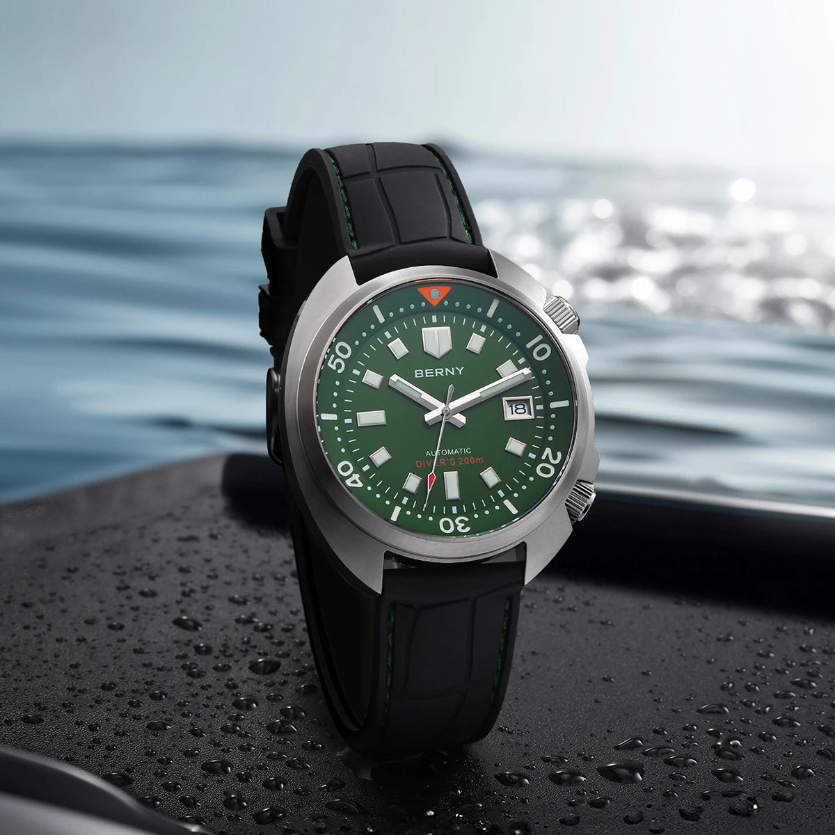 BERNY 20ATM Diver Watch For Men Mechanical Miyota 8215 Sapphire Sports Diving Luminous Anti-collision Crown Dual Crown Men Watch