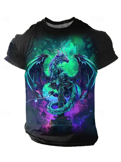 Camiseta de hombre con estampado de dragón 3D, informal de verano para diario, camiseta urbana de hombre para deportes al aire libre, manga corta, moda urbana