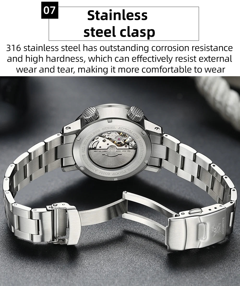 ADDIESDIVE New AD2541 Men Watch 200m Waterproof Sapphire Crystal BGW9 Luminous 316L Stainless Steel Automatic Mechanical Watch