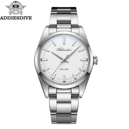 Relógio de homem ADDIESDIVE em aço, estilo de luxo, equipado com vidro abaulado, movimento de quartzo e revestimento luminescente azul BGW9; resistente à água até 100 ATM, indicação analógica – Modelo AD2066