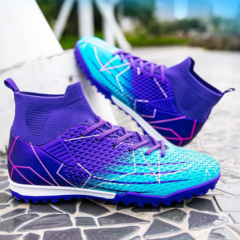 Nouvelles chaussures de Football professionnelles haut en cuir d'herbe artificielle jeunes étudiants chaussures de Football d'entraînement pour hommes et femmes sport