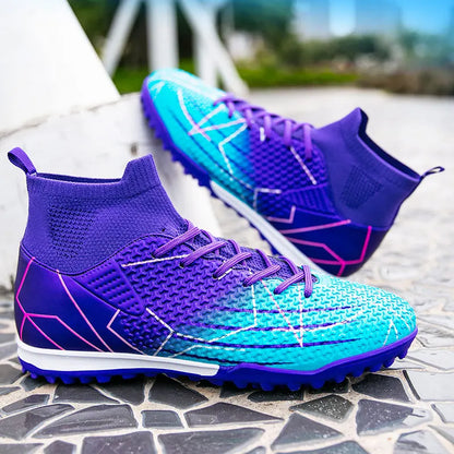 Nouvelles chaussures de Football professionnelles haut en cuir d'herbe artificielle jeunes étudiants chaussures de Football d'entraînement pour hommes et femmes sport