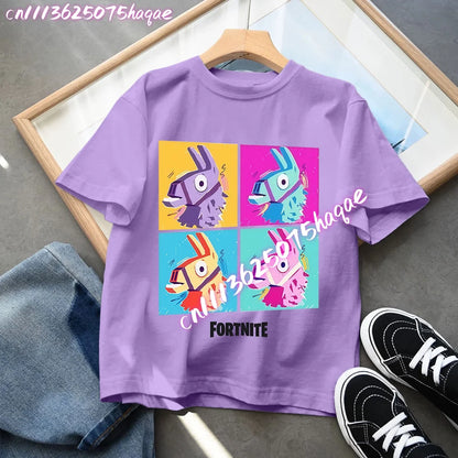 Fortnites Children T-Shirts Anime Printed Figures Tops Cartoon Fortress Night Summer Clothes Girls Short Sleeves Pullover Tees