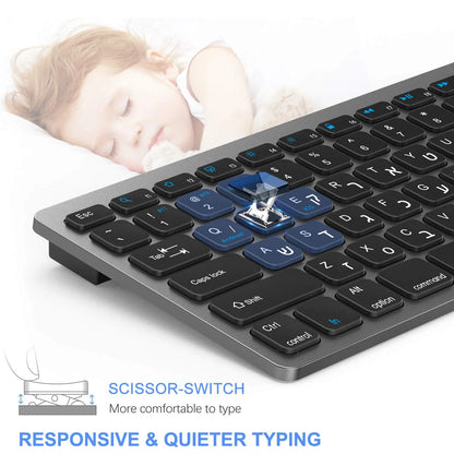 Teclado hebreo ultraslim Bluetooth y 2.4G de doble modo para Israel, teclado inalámbrico de bajo ruido para iOS, iPad, tabletas Android y Windows