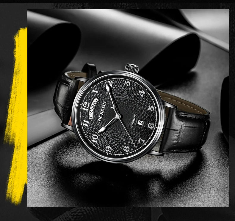 OCHSTIN Day Date Gents Watches 2025 Gift for Men Automatic Mechanical Business Wristwatches 40mm Analog Male Clock Leather Strap