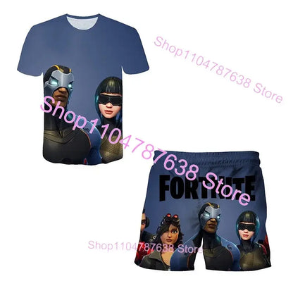 2-teiliges Set F-Fortnited Victory 3D-T-Shirt und Shorts für Kinder, Oberteile für Mädchen und Jungen, Battle-Royale-Kleidung, Harajuku-Tees, Hero-Kinder-T-Shirt