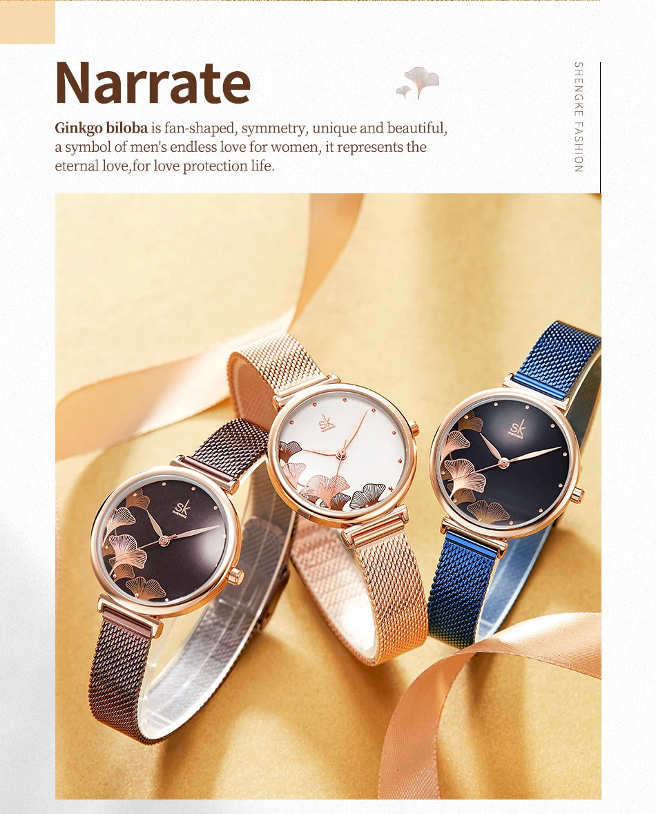 Shengke Originale Design Woman Watches Fashion Lucky Clover Fashion Women's Quartz Wristwatches Top Luxury Elengent Female Clock