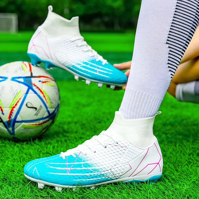 Nouvelles chaussures de Football professionnelles haut en cuir d'herbe artificielle jeunes étudiants chaussures de Football d'entraînement pour hommes et femmes sport
