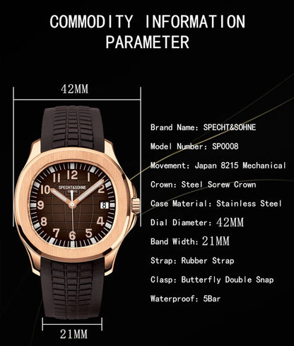 Specht&Sohne 2025 New Luxury Men Mechanical Wristwatch Miyota 8215 Stainless Steel Watch Green Rubber Sapphire Reloj Hombre