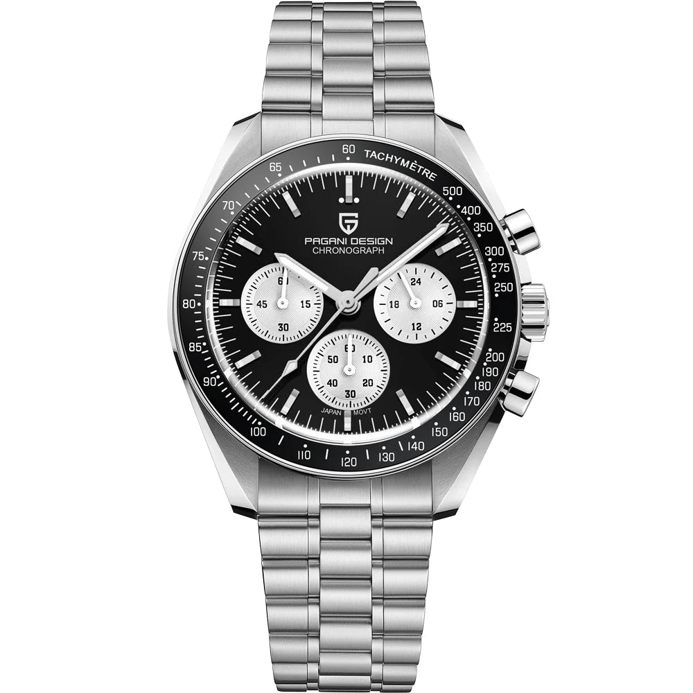 Relógio PAGANI DESIGN Moon – Cronógrafo de quartzo de luxo para homem, estilo desportivo, vidro de safira com tratamento antirreflexo, mostrador luminescente