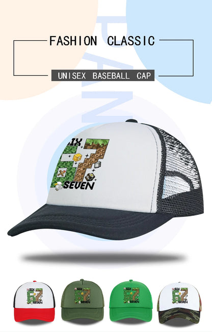 Gamer Pixel 67 Six Seven Sponge Mesh Cap - Breathable Mesh Adjustable Baseball Cap - Gift for Gaming Fans - Sun Protection Cap