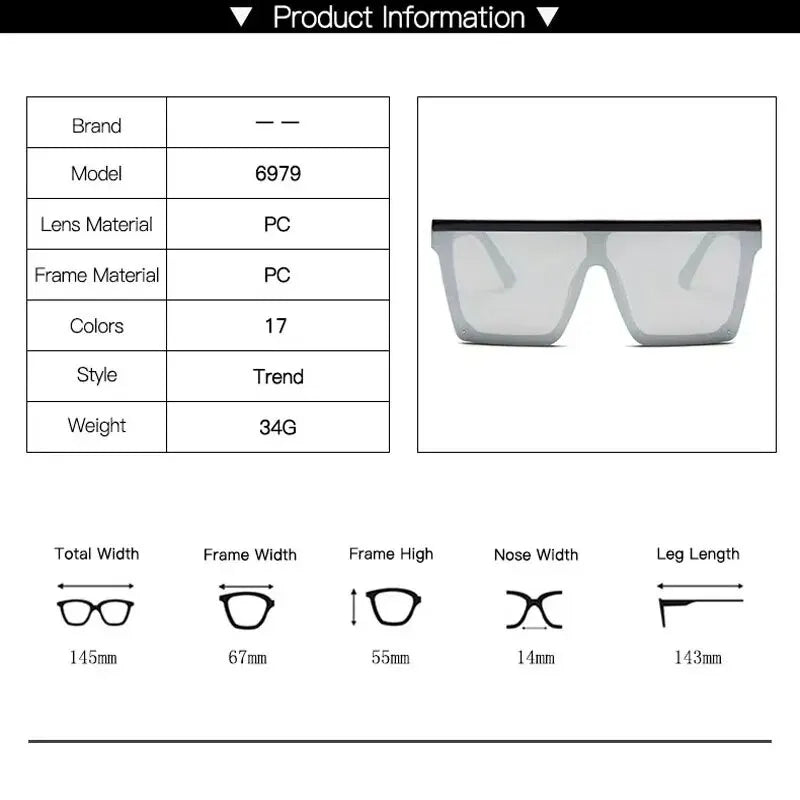 New Large-frame One-piece Sunglasses, European And American Fashionable Square Frame Sunglasses For Women, Colorful Glasses