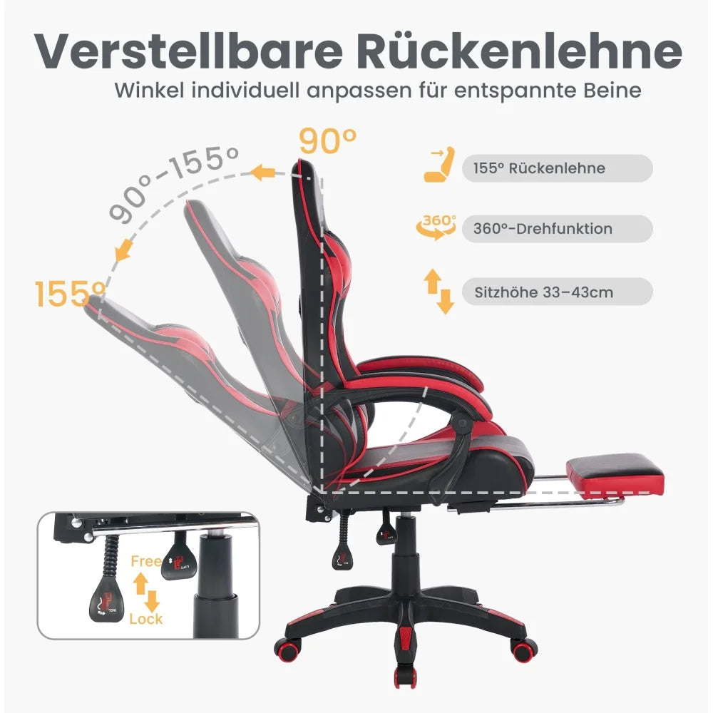 360° Ergonomic Gaming Chair Racing Style Leather Office Chair with Lumbar Support, Headrest, Footrest, Swivel Reclining Computer Gaming Chair