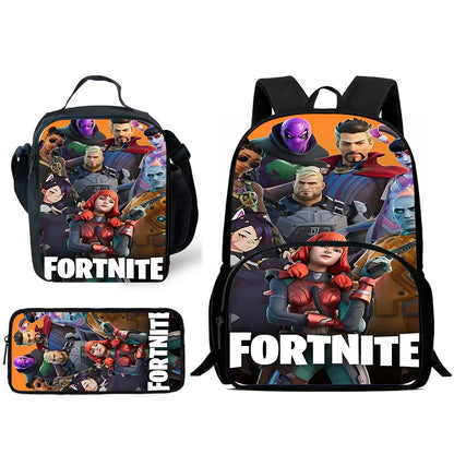 Mochilas Infantis de Design Gaming F-FortniteS com Lancheira e Estojo, Mochilas Escolares de Grande Capacidade para Meninos e Meninas, Melhor Presente