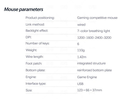 UTHAI G5 Six key 3200PDI wired illuminated gaming mouse, e-sports mechanical mute computer accessories