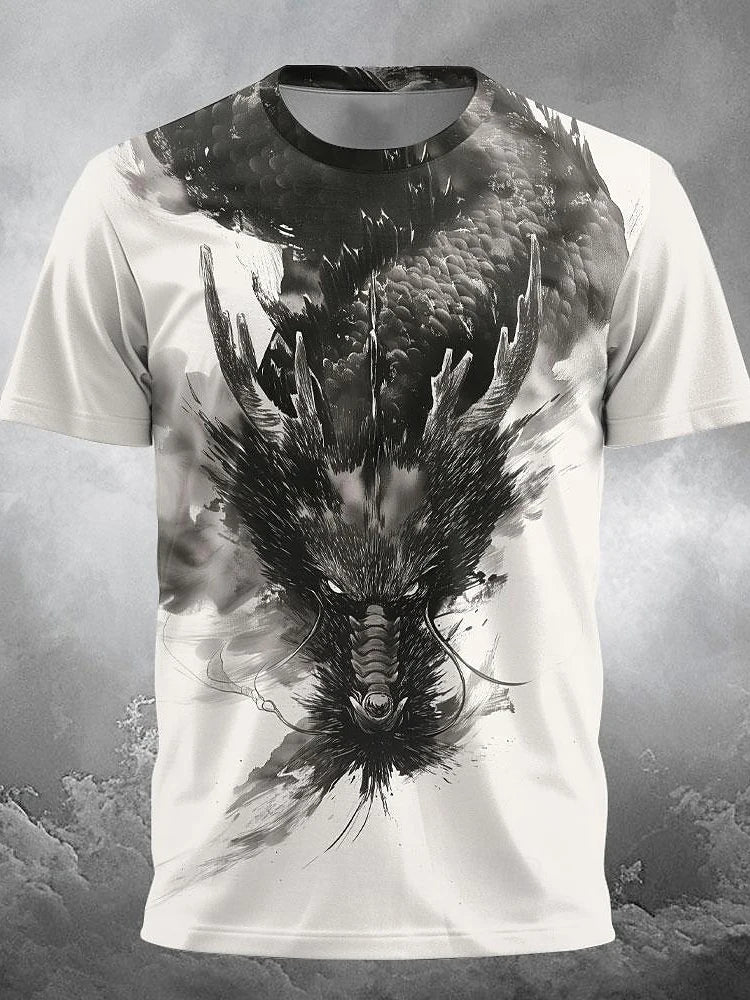 Camiseta de hombre con estampado de dragón 3D, informal de verano para diario, camiseta urbana de hombre para deportes al aire libre, manga corta, moda urbana