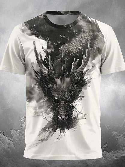 Camiseta de hombre con estampado de dragón 3D, informal de verano para diario, camiseta urbana de hombre para deportes al aire libre, manga corta, moda urbana