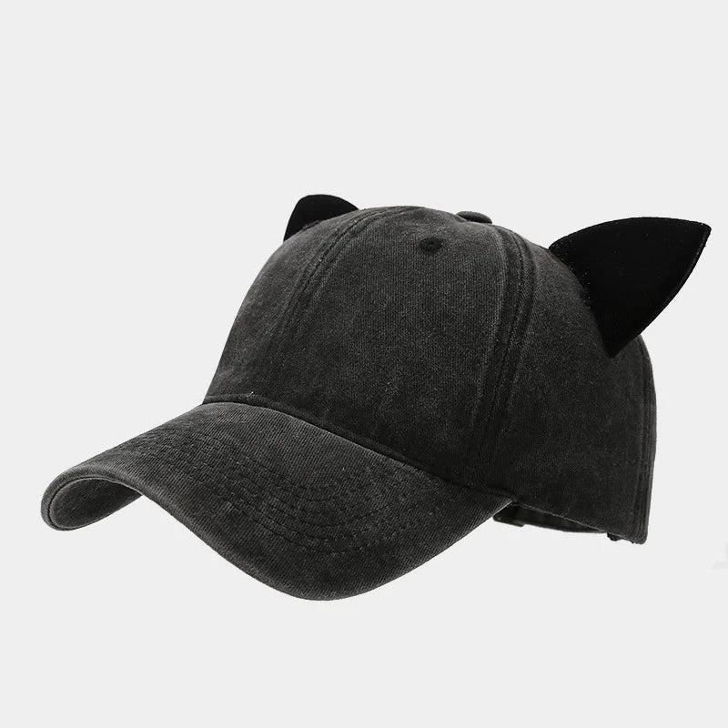 Cute cat ears baseball cap women summer soft top caps student couple personalized hat men hip hop streetwear