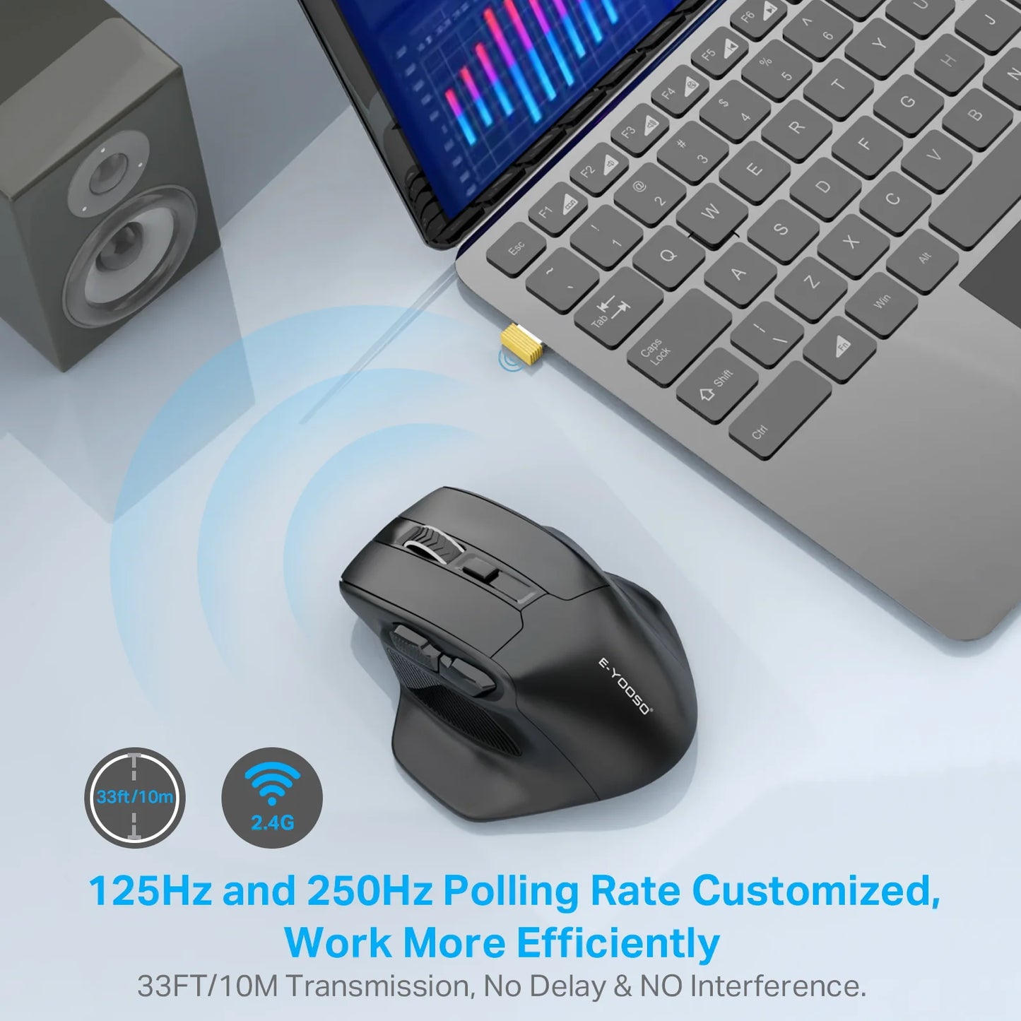 E-YOOSO 2.4G Wireless Mouse PAW3212 4800 DPI Ergonomic Mouse Gaming Mouse Office Mouse for Notebook PC Laptop MacBook