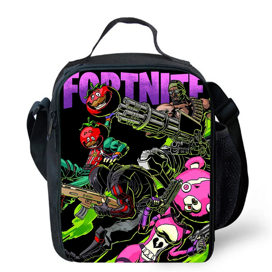 Cartoon FORTNITE Insulated Cooler Lunch Bag Cute Portable Lightweight Picnic Bag for Boys & Girls Age 5-10 Kids Daily Food Bag