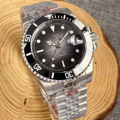 Tandorio Blue Dial 40mm Miyota 8215 PT5000 Mechanical Dive Watch Men 200M Waterproof Lume Sapphire Stainless Steel Bracelet