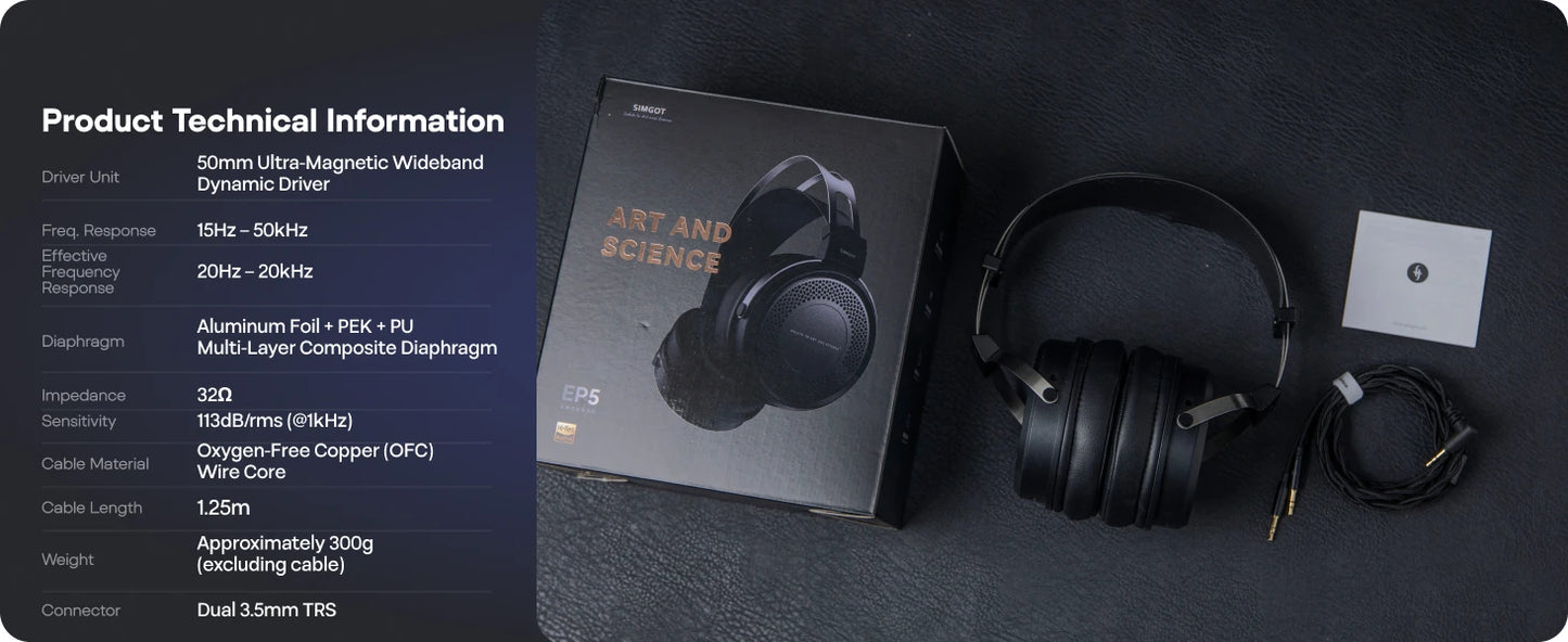 SIMGOT EP5 Auriculares con cable de alto rendimiento con transductor dinámico de 50mm – Headset gaming HiFi, baja impedancia, alta sensibilidad, sonido envolvente 7.1