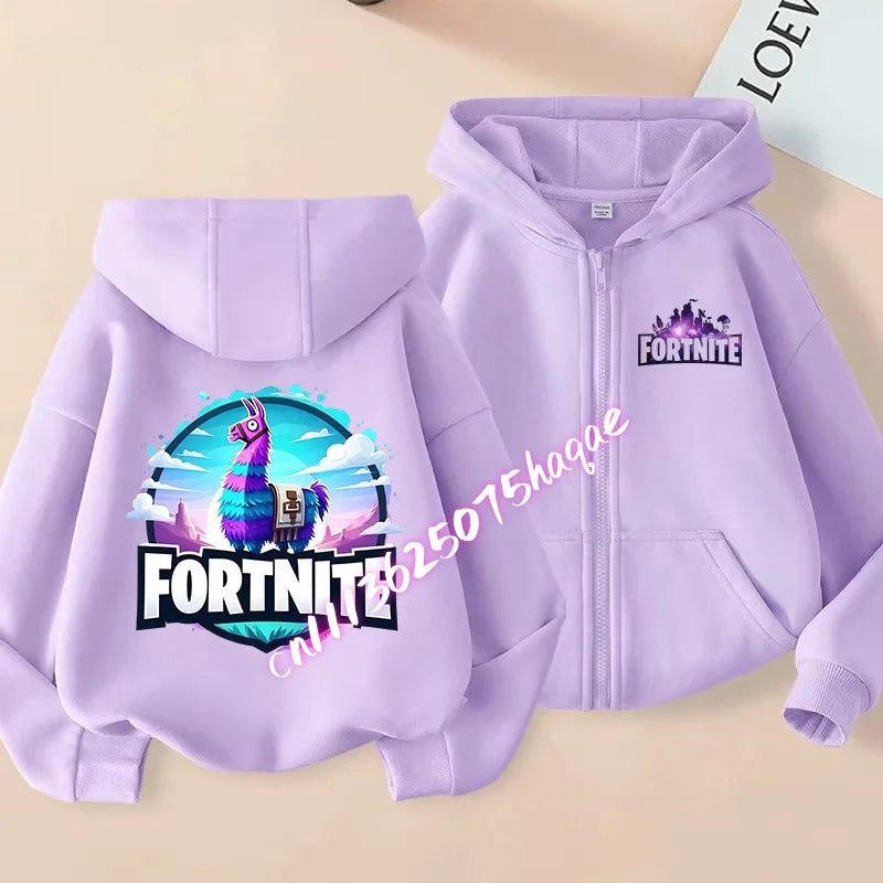 Ny Fortnite-hættetrøje til børn med lynlås, tegneserie- og anime-inspirerede hættetrøjer, afslappet og åndbar jakke til drenge, børnetøj til foråret 2026
