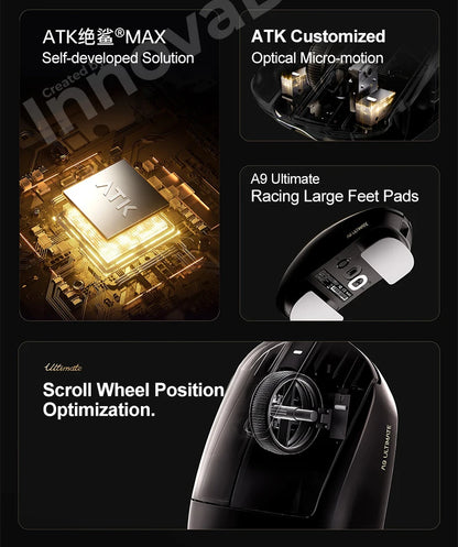 Bezprzewodowa mysz gamingowa ATK Dragonfly A9 Ultimate A9 Air PAW3950 ultralekka ergonomiczna mysz e-sportowa FPS dla graczy CSGO A9 Ultra