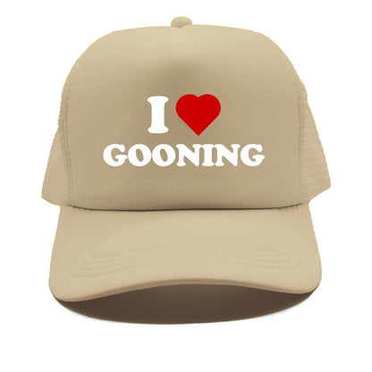 Juokingos „I Love Gooning“ beisbolo kepurės. Šaunios vasarinės vyriškos tinklinės kepurės. Humoro kupinos „Trucker“ stiliaus kepurės. Unisex lauko tinklinės kepurės MZ-080