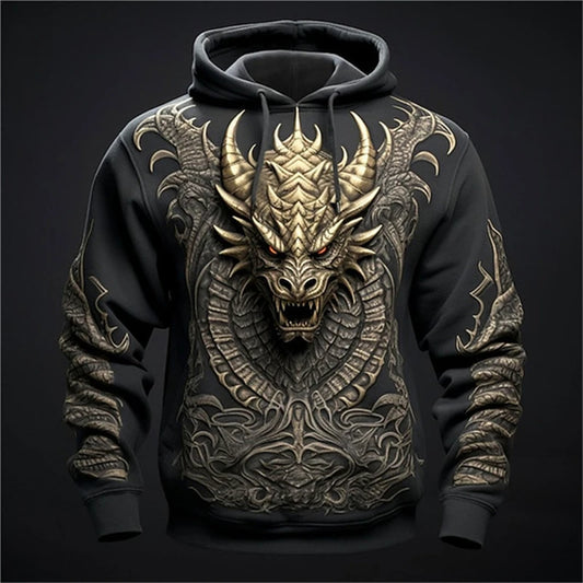 Chinese Dragon Printed Men's Hoodie Fashion 3D Dragon Pattern Tops New Sweatshirt Hip Hop Harajuku Oversized Pullover
