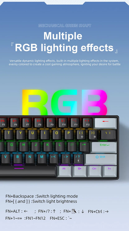 61 Keys Mechanical Keyboard Wired,APAYADO K61 RGB 60% Portable Mini Keyboard Black,White, Red/Blue Switch for Gaming
