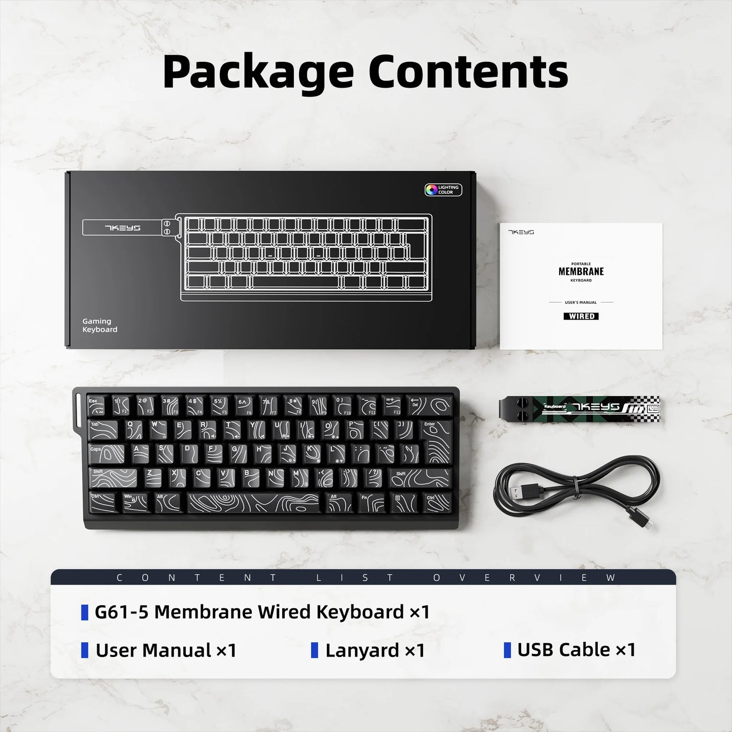 60% compact wired keyboard with RGB backlighting and gradient keycaps are suitable for Windows tablets, laptops and gamers.