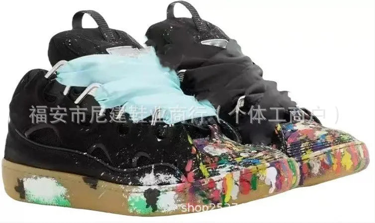 Zapatillas tipo skate de tacón alto cómodas, con suela gruesa, estilo casual deportivo dad shoes, estilo bolso, vietnamita y camboyano, nuevo diseño con nudo, sin cordones