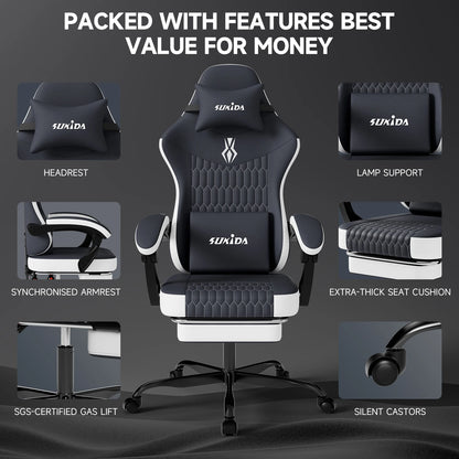 SUKIDA Gaming chair Gamer chair Ergonomic Office Chair Footrest Adjustable Loin & Pillows Gaming Chair