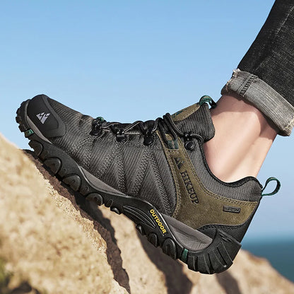 HIKEUP Zapatillas de senderismo para hombre de cuatro estaciones, calzado deportivo de exterior en cuero genuino resistente al desgaste, zapatos de escalada con suela de goma para trekking
